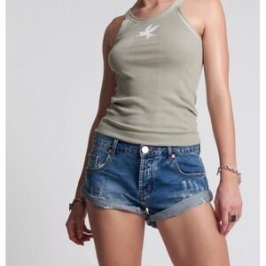One Teaspoon NEW Bower Rib Bird Singlet in Worn Khaki/Green‎ Size Small